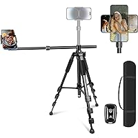 Elitehood iPhone Tripod for Overhead Video Recording [Heavy Duty & Ultra-Stable], 25in Horizontal Long Extendable Boom, 360° Rotation iPhone Tripod Stand with Remote, Vertical 71