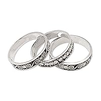 NOVICA Artisan Handmade .925 Sterling Silver Stacking Rings Band Indonesia Bohemian 'Together'(Set of 3)