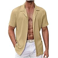 Mens Fashion Beach Shirts Plaid Turndown Button Down T-Shirt Relaxed Fit Hawaiian Shirt Casual Short Sleeve Tee Tops