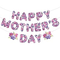 Elegant Chic Modern Special Floral Character Pattern Spell Happy Mother's Day with 2 Carnations Bunting Garland Backdrop Banner for Best Mom Ever Party Celebration Decoration Supplies