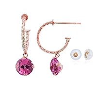 10K Rose Gold 12mm Rope Half-Hoop with 6mm Round Martini Drop Earring with Silicone Back