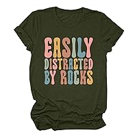 Clearance Items Women Tops 2024 Summer Casual T Shirts Funny Letter Print Novelty Shirt Loose Soft Crew Neck Blouses Cute Tee Top Plus Size Clearance