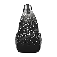 Sling Backpack crossbody for Man Woman Black white glitter cross body Adjustable Chest Bag
