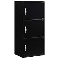 HODEDAH IMPORT 3-Shelf Bookcase Cabinet, Black