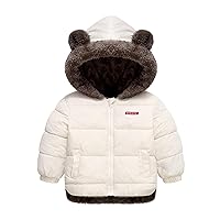 Toddler Boys Girls Winter Coat Bear Ears Hooded with Pocket Padded Jacket Two Wear Fleece Infant Warm