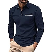 Mens Outdoor Athleisure Tennis T-Shirts Quarter Button Business Work Collared T Shirt Long Sleeve Workout Golf Shirts