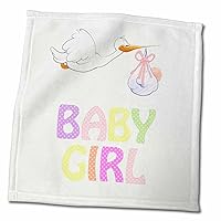 3dRose Image of Stork Flies with Baby and Words Baby Girl in Pastel Letters - Towels (twl-348972-3)