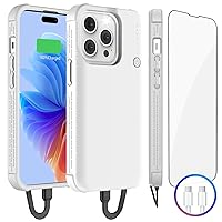 GIN FOXI Fast Charging Battery Case for iPhone 15 Pro Max/15 Plus, 8000mAh 15W Ultra Slim Charger Case Rechargeable Portable Extended Power Bank Case Cover Battery Pack Built-in Cable, Grey(6.7”)