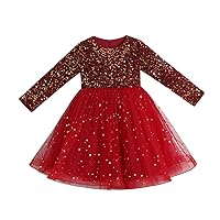 Long Sleeve Girl's Velvet Dress for Kids Wedding Bridesmaid Party Knee Length Sequin Dresses Red
