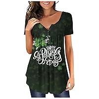 Women's Plus Size Tops Irish Shamrock Print Casual Tops Short Sleeve Shirts Pullover Tunics Tops and Blouses, S-5XL