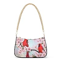 Shoulder Bags for Women Two Red Cardinal Birds Spring Flowers Summer Sakura Hobo Tote Handbag Small Clutch Purse with Zipper Closure