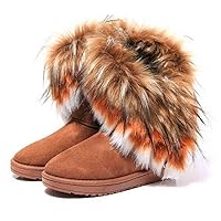 Women Winter Warm High Long Snow Ankle Boots Faux Fox Rabbit fur Tassel Shoes