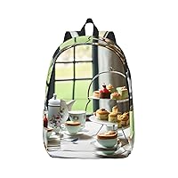 Afternoon Tea Print Laptop Backpack For Women Travel Canvas Bookbag For Men Outdoor Fashion Casual Daypack, SB-122