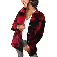 MINGALONDON Women's Brushed Plaid Shirts Long Sleeve Flannel Lapel Button Down Cardigan Boyfriend Shacket Jacket Coats