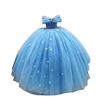 Cinderella Ball Gown with Butterflies Off Shoulder Tulle Pearls Lace Quinceanera Prom Evening Dresses Puffy 2024