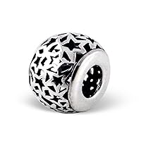 Silvadore - Silver Bead - Stars Mini Love Cut Out Design Ring Filigree Style - 925 Sterling Charm 3D Slide On 678 - Fits European Bracelet - Gift Boxed