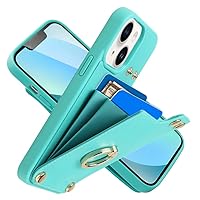 LAMEEKU Wallet Case Compatible with iPhone 13, Leather Case with Card Holder, [360°Rotation Ring Kickstand], RFID Blocking Snap Button Protective Case Designed for Apple iPhone 13 6.1'' Mint Green