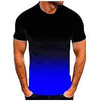 Men's Gradient Print Tshirts Short Sleeve Round Neck Contrast Color T Shirts for Men 2024 Summer Casual Tops