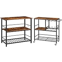 Kitchen Island with Wine Rack and Bar Cart Bundle, for Living Room, Party, Bar, Rustic Brown and Black BF02ZD01-BF21TC01
