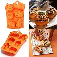 Halloween Silicone Mold, 2 Pack Silicone Baking Mould, Nonstick Muffin Mold with Halloween Pumpkin Molds, Evil, Skull, Ghost, Perfect to Make Chocolate, Ice Cube, Soap Mold