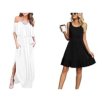 LILBETTER Womens Off The Shoulder Ruffle Party Dresses and Summer Casual U Neck Sundresses(Large)