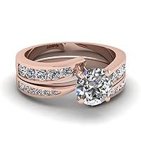 Choose Your Gemstone Swirl Channel Diamond CZ Bridal Set Rose Gold Plated Round Shape Wedding Ring Sets Everyday Jewelry Wedding Jewelry Handmade Gifts for Wife US Size 4 to 12