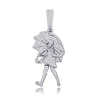 Iced Out Cartoon Girl Pendent Hip Hop Copper Base 18K Gold Plated Fully AAA+ Cubic Zirconia Simulated Diamond Necklace for Men Women Jewelry with Stainless Steel Rope Chain