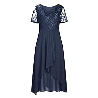 Summer Dresses for Women 2024, 3/4 Sleeves Maxi Dresses, Chiffon Patchwork Round Neck Sequin Long Dress for Women