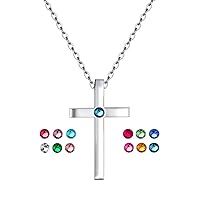 Birthstone Tiny Cross Pendant Necklace with AAAAA Sparkly Zircon Birthday Gifts for Women Girl Fashion Jewelry