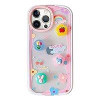 LUVI Compatible with iPhone 13 Pro Max Invisible Stand Case Kickstand 3D Tulip Flower Apple Bear Rabbit Strawberry Rainbow Cute Fashion Pink Clear Shockproof Protective Cover for Women Girls