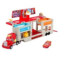 Mattel Disney Pixar Cars Transforming Truck & Toy Car Playset, Color Changers Paint Shop Mack with Detachable Cab, Color Change Lightning McQueen & Accessories