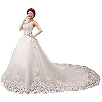 Elegant Stapless Gown Ball Embroidery Train Wedding Dress Custom Size