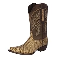 Texas Legacy Mens Sand Western Leather Cowboy Boots Snake Print Snip Toe