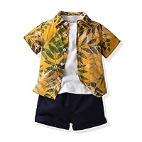 Baby Boy Suit Lapel Short Sleeve Shirt & White T-Shirt & Kids Shorts 3 Piece Set