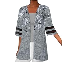 Kimono Cardigans for Women Fall Floral Print Tshirts Loose Fit Half Sleeve Shawl Collar Tops Sexy Clothes Lightweight Womens Denim Jacket Coats For Women Fashion