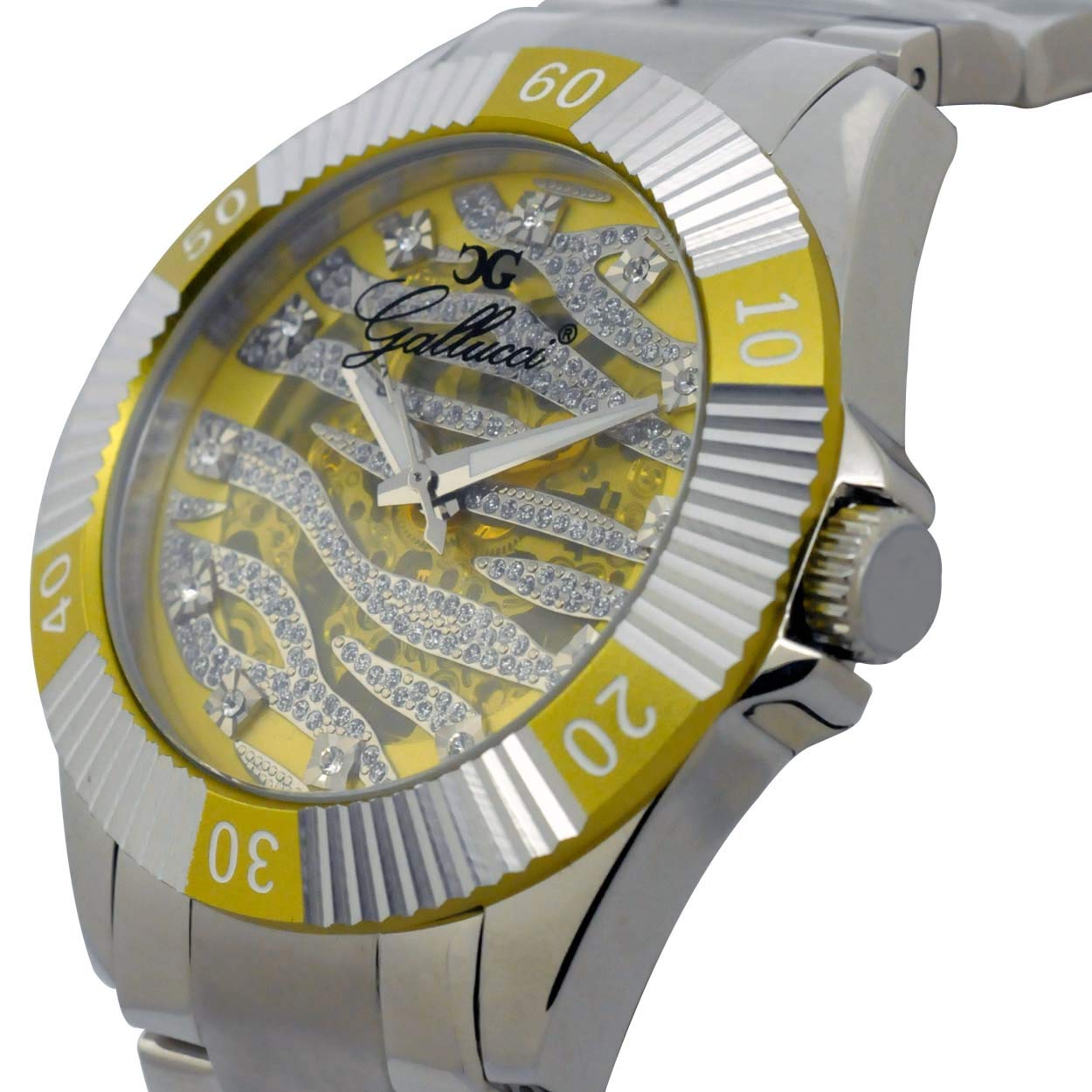 Gallucci Unisex Fashion Skeleton Automatic Wrist Watch, Color Dial with Stainless Steel Band