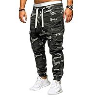 Mens Casual Pants,Plus Size Fashion Baggy Pant Casual Stretch Elastic Waist Multi Pocket Drawstring Trousers