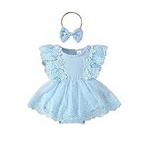 Infant Baby Girl Summer Clothes Baby Girl Romper Dress Fly Sleeve Tulle Baby Dress Baby Romper with Headband