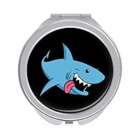 Cartoon Shark Compact Mirror Round Portable Pocket Mirror Travel Makeup Mirror for Home Office