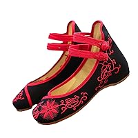 Embroidered Women Canvas Ballet Flats Ankle Strap Ladies Casual Cotton Chinese Embroidery Ballerina Shoes