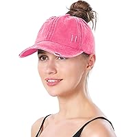 Criss Cross Ponytail Hat Washed Distressed Baseball Cap Adjustable High Messy Bun Ponycap for Women