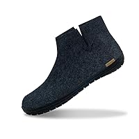 GLERUPS Unisex Indoor and Light Outdoor Boot, Wool Slippers with Black Natural Rubber Sole, Denim