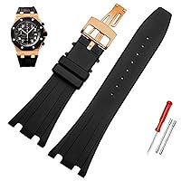 28mm Black Soft Silicone Rubber Watch Strap Bracelet Wristband for AP Royal Oak Watchband Belt 40mm 42mm (Color : A-Black Rose Gold, Size : 28mm)