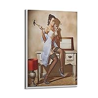 Pin-up Girl Vintage Photo Canvas Print Graffiti Wall Decorations Art Posters Poster Album Cover Posters for Bedroom Wall Art Canvas Posters Music Album Cover Poster 24x36inch(60x90cm) Frame-style