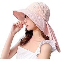 Women’s Wide Brim All-Match Sun Hat with Neck Flap,Gardening Hat Bucket Hat,Summer Sunscreen Foldable Beach Outdoor Hat (Pink 1)