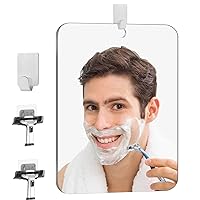 Shower Mirror Fogless for Shaving, Large(10.5x8in) and with 2 Razor Hooks & 2 Mirror Hooks, Easy Install & Unbreakable & Super Thick, Fog Free (No Fog) Shower Mirror for Shaving
