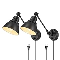 Plug in Wall Sconces Set of 2, ENCOMLI Wall Sconce Lighting with Dimmable On Off Switch, Swing Arm Wall Lamp, Black Metal Industrial Wall Light Fixtures, Safety E26 Base, 6FT Plug in Cord