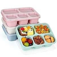 Bento Lunch Boxes - Reusable 5-Compartment Food Lunchables Containers, Snack Boxes For Adults Container for School, Work, and Travel, Set of 4 (Wheat)