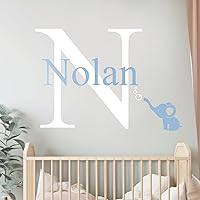 Elephant Wall Stickers for Baby Girl or Boy I Custom Name & Initial for Nursery Wall Decor I Wall Decal for Child Room Decorations I Multiple Sizes and Color Options (Wide 32