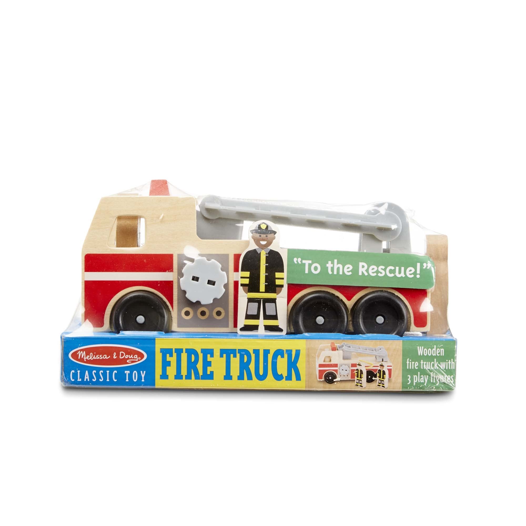 Melissa & Doug Wooden Fire Truck With 3 Firefighter Play Figures - Fire Truck Toys For Kids, Toddler Toy For Pretend Play, Classic Wooden Toys For Kids